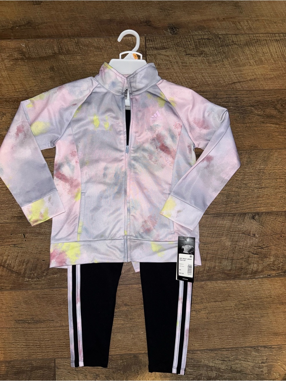 adidas Girls' Pastel Tie-Dye Zip Jacket with Black Leggings